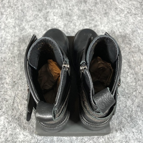 Steve Madden Womens Black Leather Combat Boots Rhinestone Harness Lug Sole Zip - Picture 8 of 16